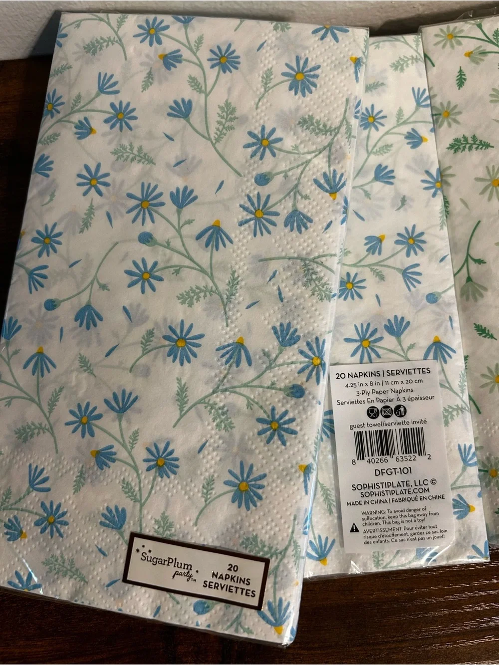 Floral Paper Napkins Set of 4‎ packs- White with Blue & Yellow Daisies